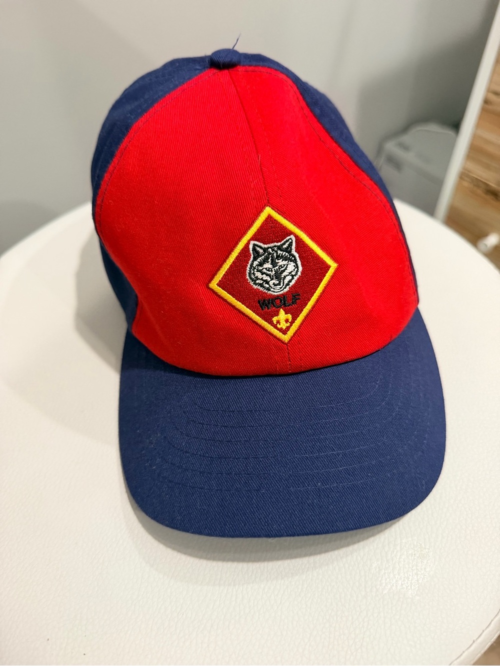 Cub scouts Kids Red and Navy Wolf Patch Baseball Cap